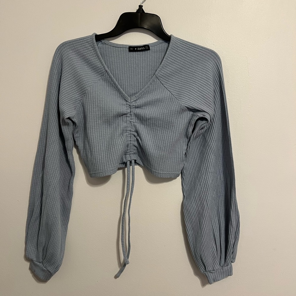 Blue Knit Cropped Sweater